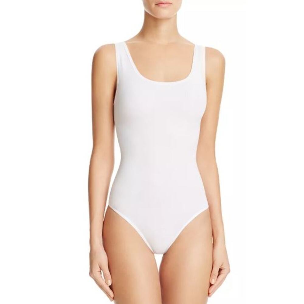 Yummie Womens Large/XL Ruby Scoopneck Bodysuit White Cotton Blend Seamless Thong